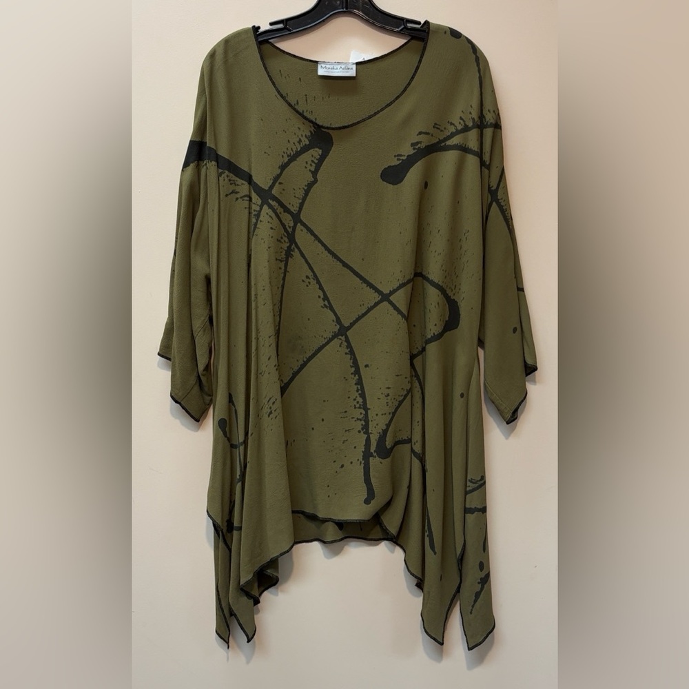 Artistic Olive Green Women's Blouse Boho